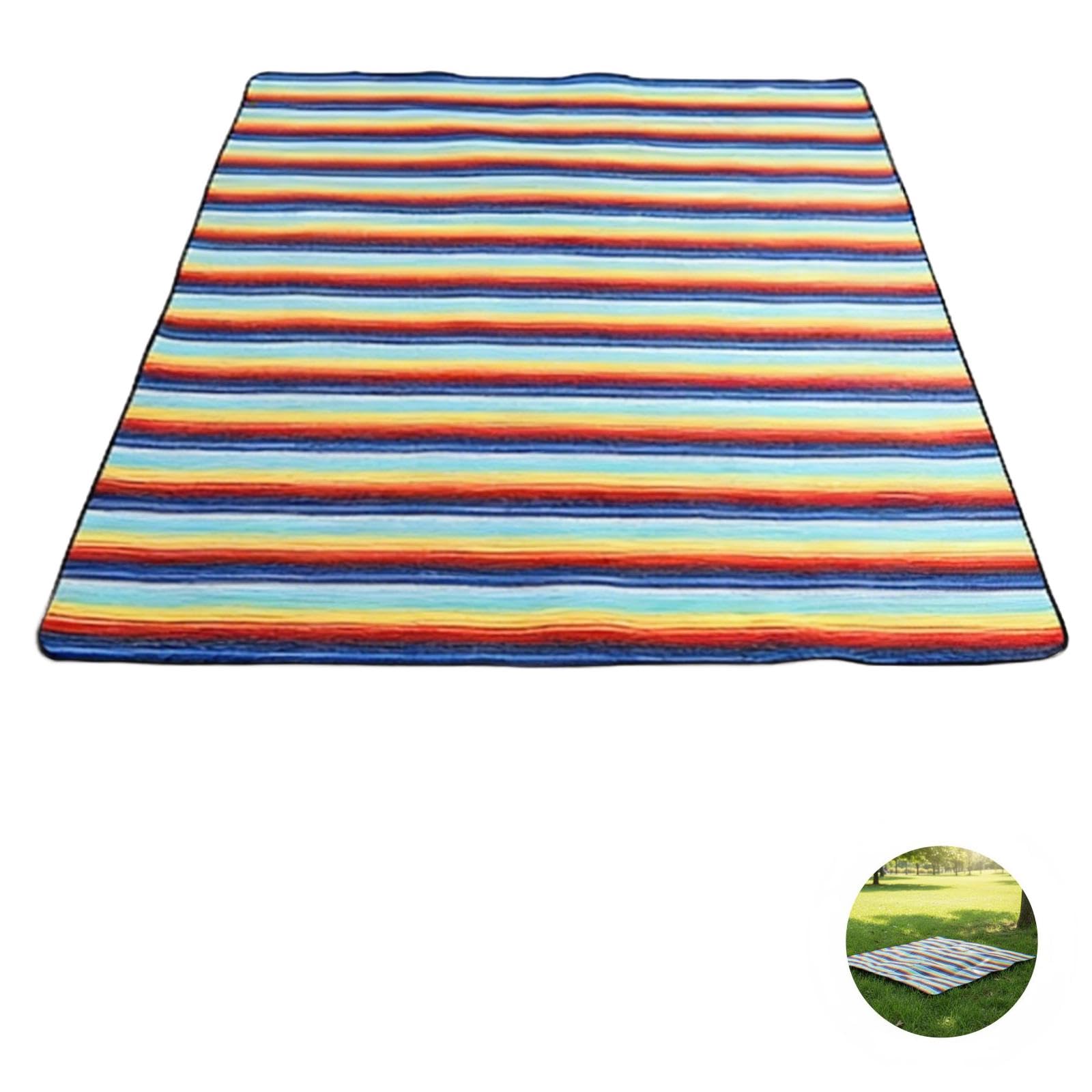 Picknickdecke mit Regenbogenstreifen, 150 x 200 cm, wasserdichte Picknickdecke mit Lederträgern, große tragbare Decke für Outdoor, Strandmatte und Campingmatte, bequem für mehrere Personen