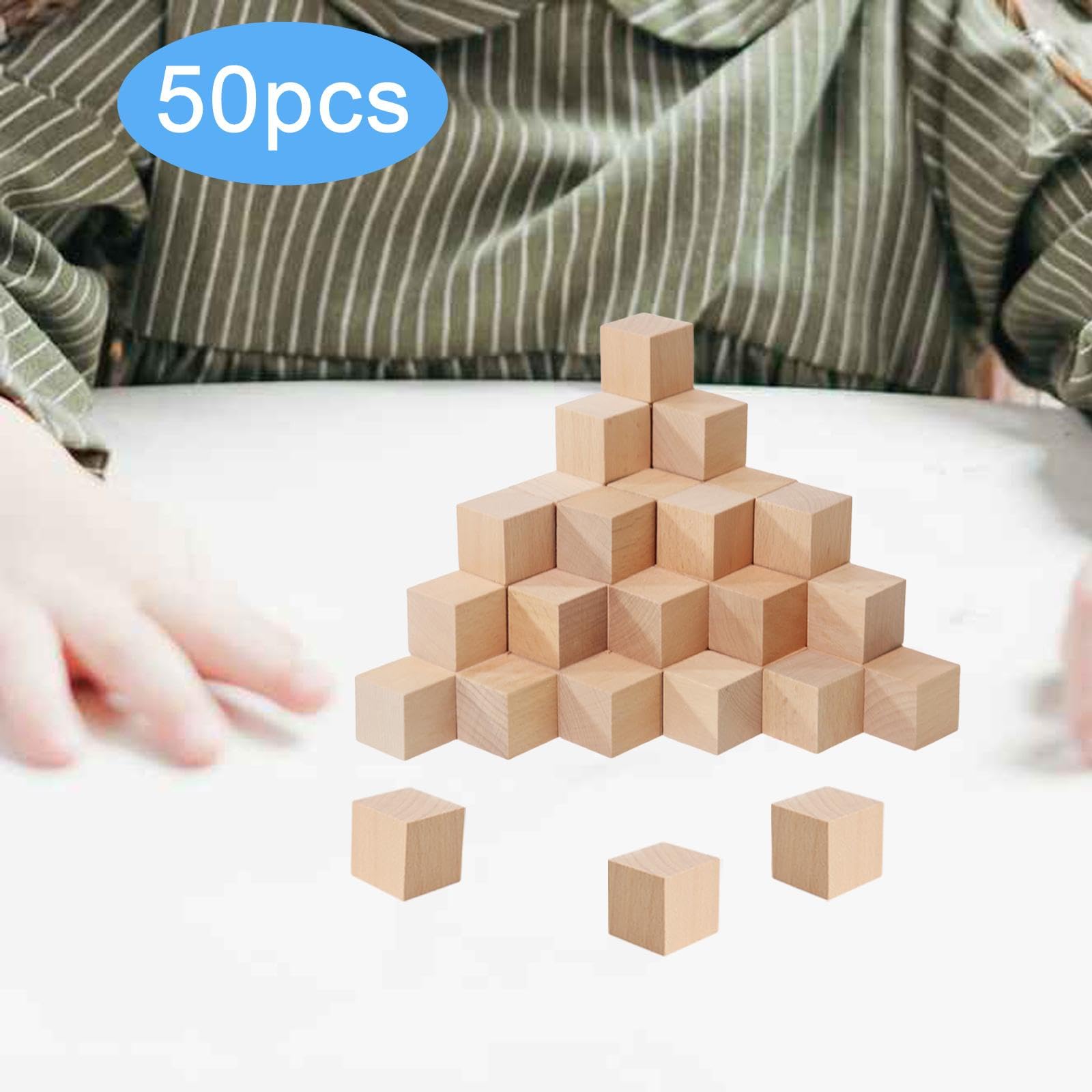 50 Pezzi di Blocchi di Legno per Costruzioni, Giochi di Conteggio, Apprendimento, Mini, Giocattoli di Ordinamento, Piccoli Cubi per Bambini, Marrone, L