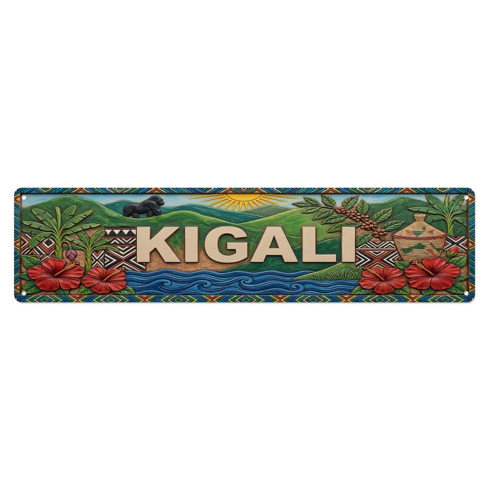 Gead 4X16inch Style Vintage Kigali Rwanda Flag Pattern Metal Tin Sign