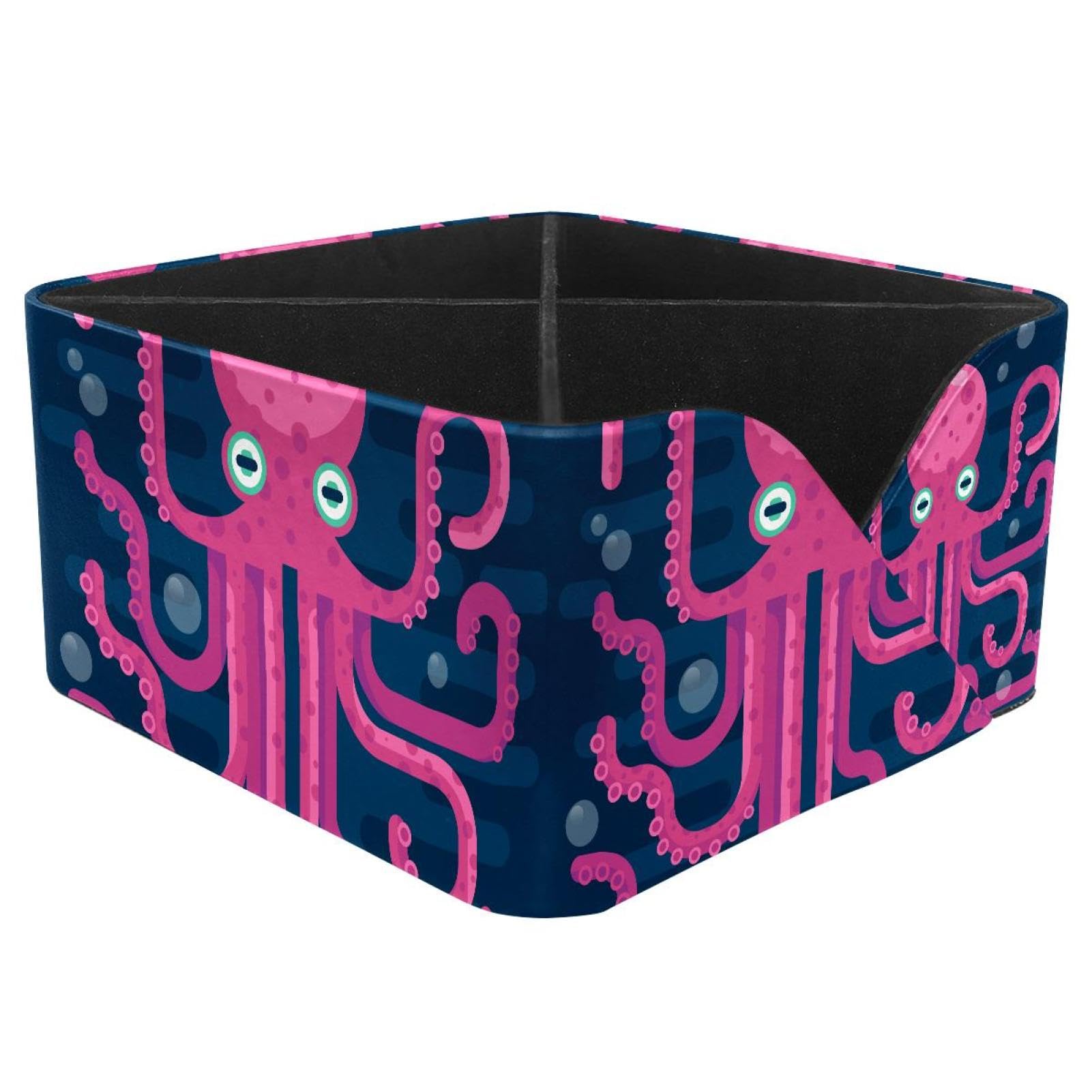 KengjuTesu Pink Octopus Desktop Organizer Pen Holder, Rectangular Pencil Cup for Office, Study and Makeup Stations