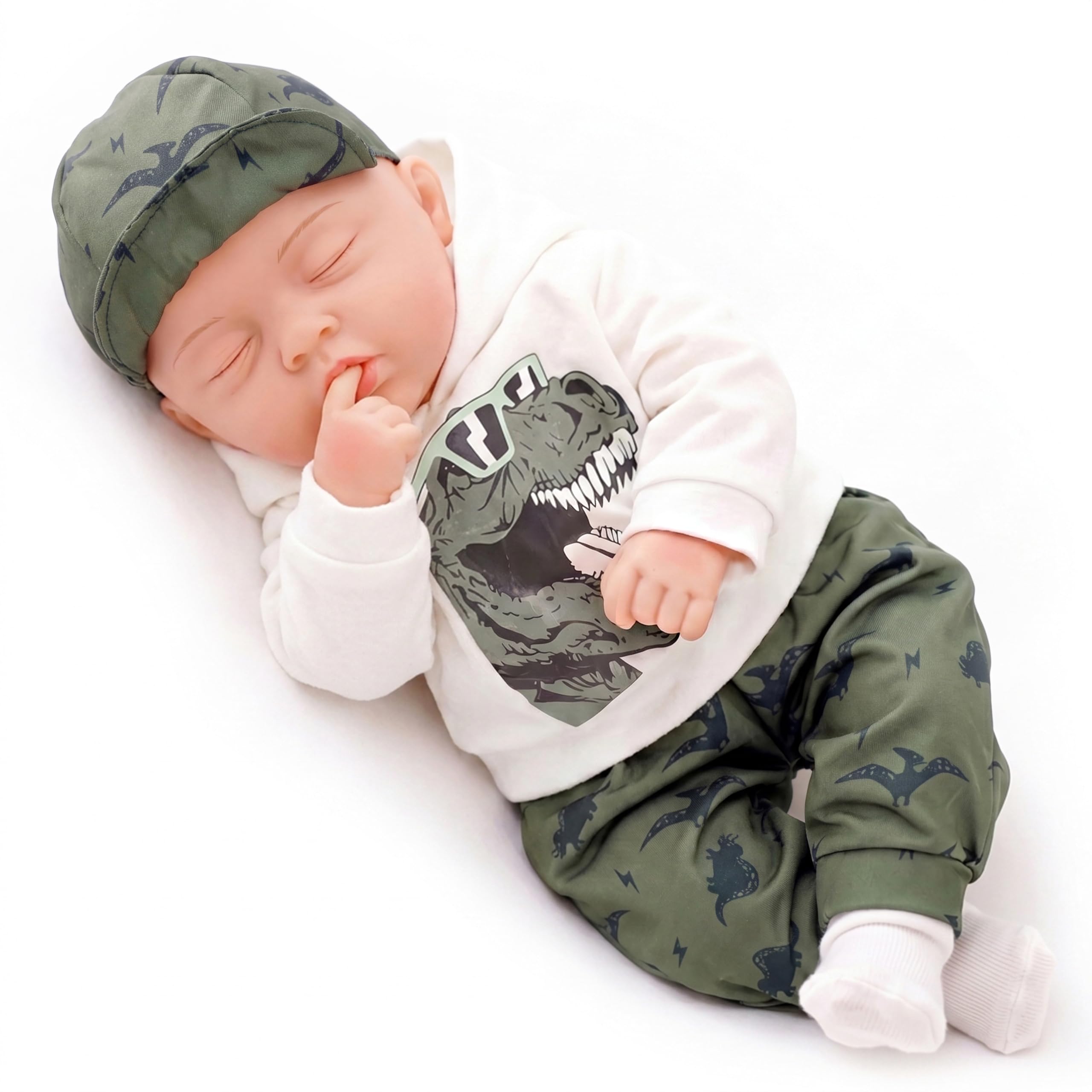 Bibi Doll 20" Baby Boy Doll - Large Lifelike Size, Sleeping Baby Doll, Soft Body, with Dummy & Sounds in Green Dinosaur Themed Outfit, Toy for Boys & Girls Aged 18 Months+