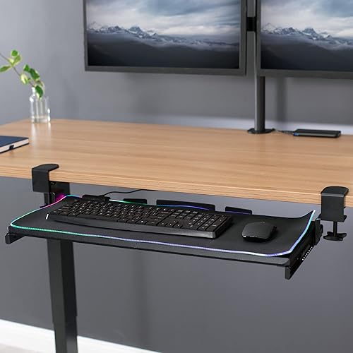 Miniatura 2 de VIVO Bandeja grande para teclado debajo del escritorio con alfombrilla de mouse con luz LED RGB, montaje con abrazadera en C, 27 (33 abrazaderas