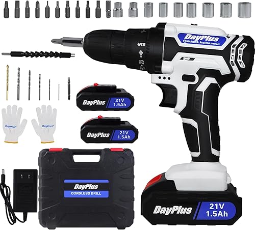 Kit de taladrodestornillador inalámbrico de 21 V máx, destornillador de impacto eléctrico, taladro eléctrico compacto inalámbrico, par máximo de 45