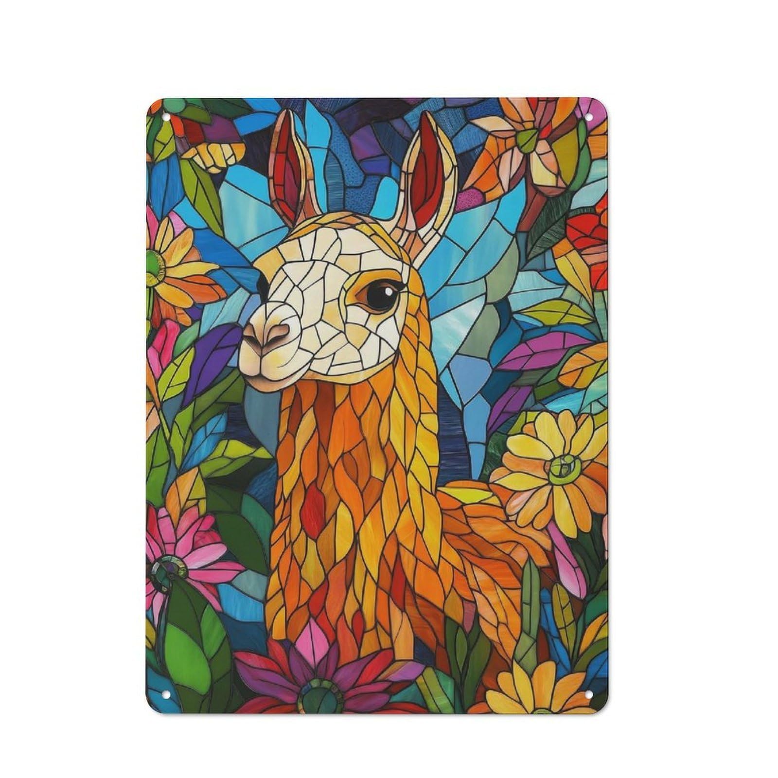 Junmoney Llama In Flowers Vintage Printed Metal Sign 40X30cm For Bar Or Restaurant, For Restaurant Interior Fans