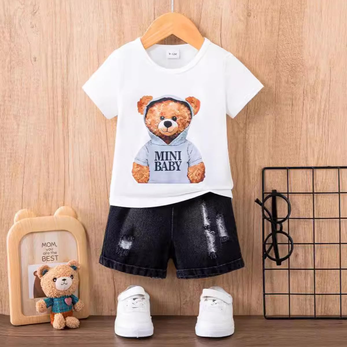 JENJON Vestiti Set per Infantile Bambino Maschio Primaverili Estivi Manica Corta Stampato Carino Maglietta e Jeans Pantaloncini 2Pcs Completo Abiti Outfit - 3