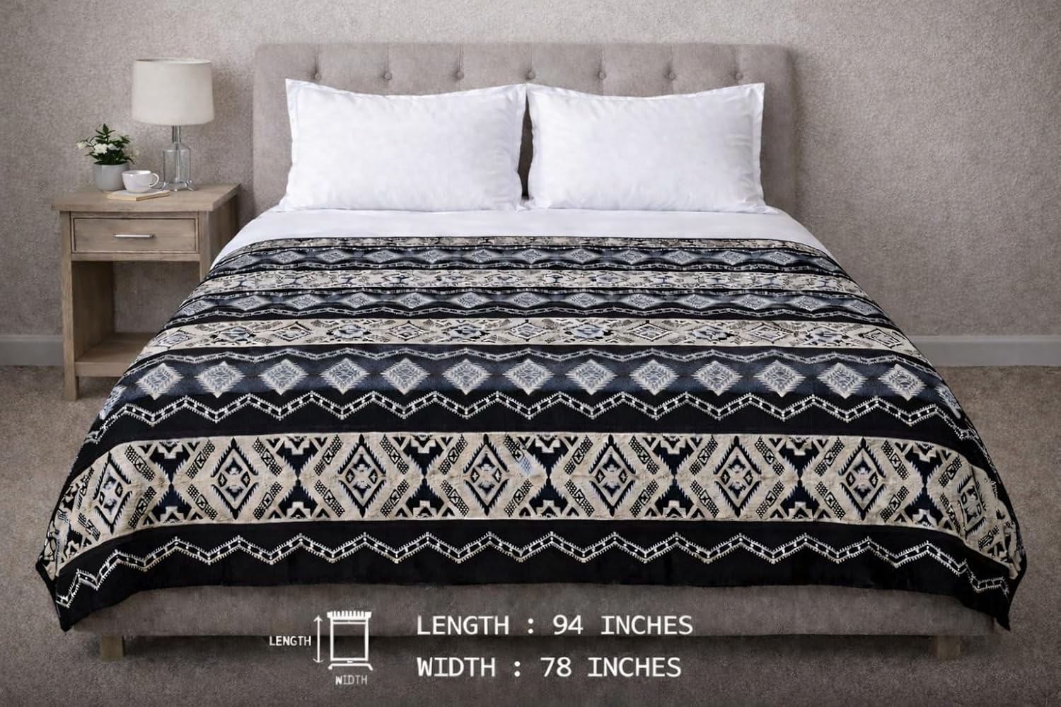 Alpaca Wool Blanket Queen 94x78 in | Ultra Soft, Non-Itchy & Breathable | Premium Alpaca Blanket | Warm, Hypoallergenic Natural Fiber | Handmade Luxury Throw for Bed or Sofa (Otavalo Black Gray)