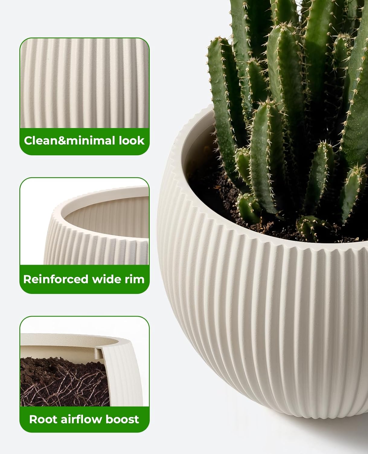 homenote Flower Pots 14.5 Inch,Large Plant Pots Indoor with Drainage,Plastic Pots for Plants,Garden Pots for Outdoor,Large Planters for Indoor Plants,Big Plastic Planter,Cream