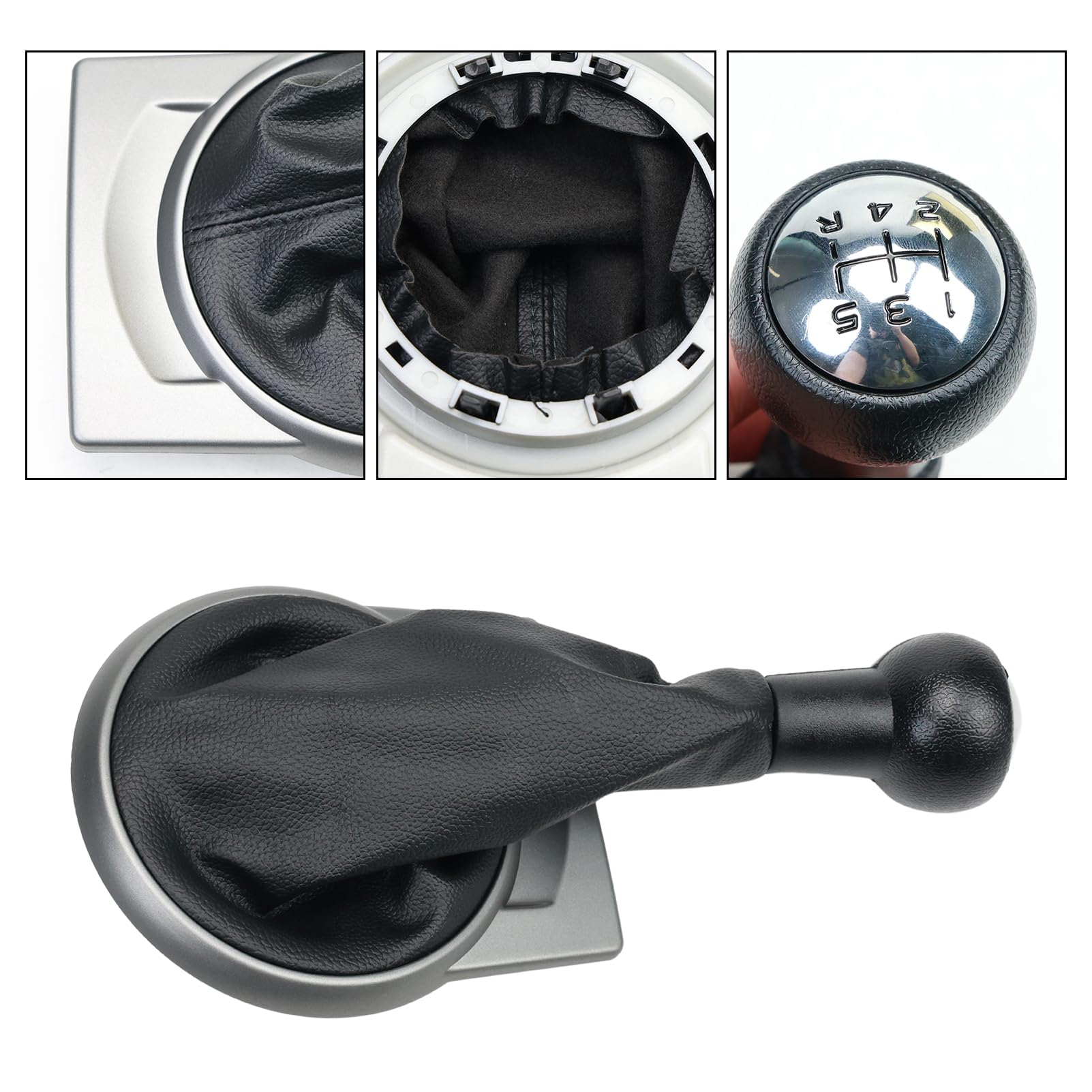 Pommeau Levier Vitesse pour Citroen C4 C1 C2 C3 Picasso Berlingo Saxo Peugeot 106 107 205 206 306 307 308 406 3008 Soufflet Pommeau manuel 5 vitesses(Noir Argent)