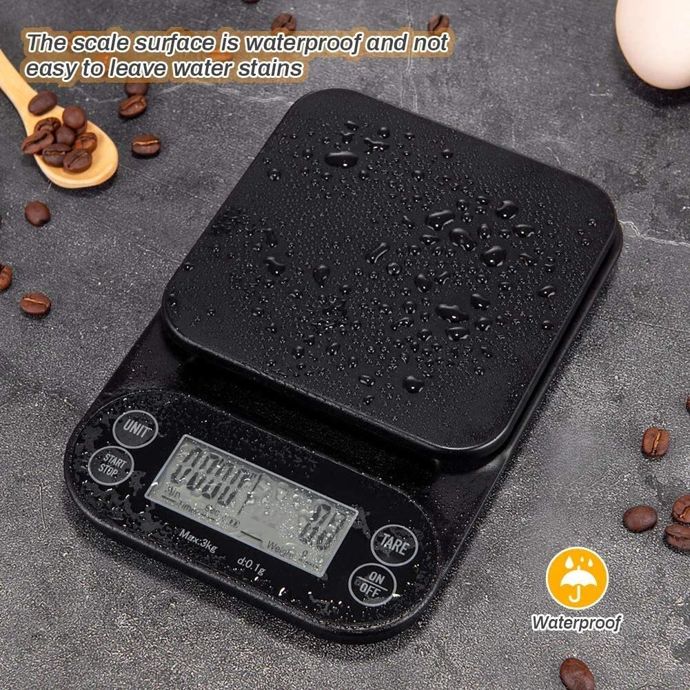 MRKU Balance à café numérique, Balance de Cuisine avec minuterie, Affichage LED, Multifonction, pour la Cuisson des Aliments, Balance Professionnelle, précision 3000 g, 0,1 g/0,1 oz/0,1 ML