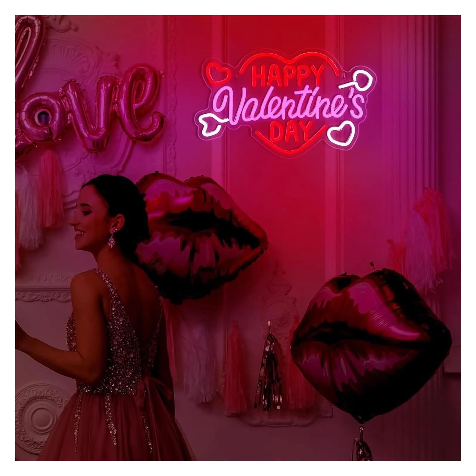 Wiszące neony artystyczne Happy Valentine's Day Neon LED Light Możliwość Przyciemniania Zasilany Przez USB Do Sypialni Salon Festiwal Party Bar Dekoracje Ścienne 16.54inx9.45in