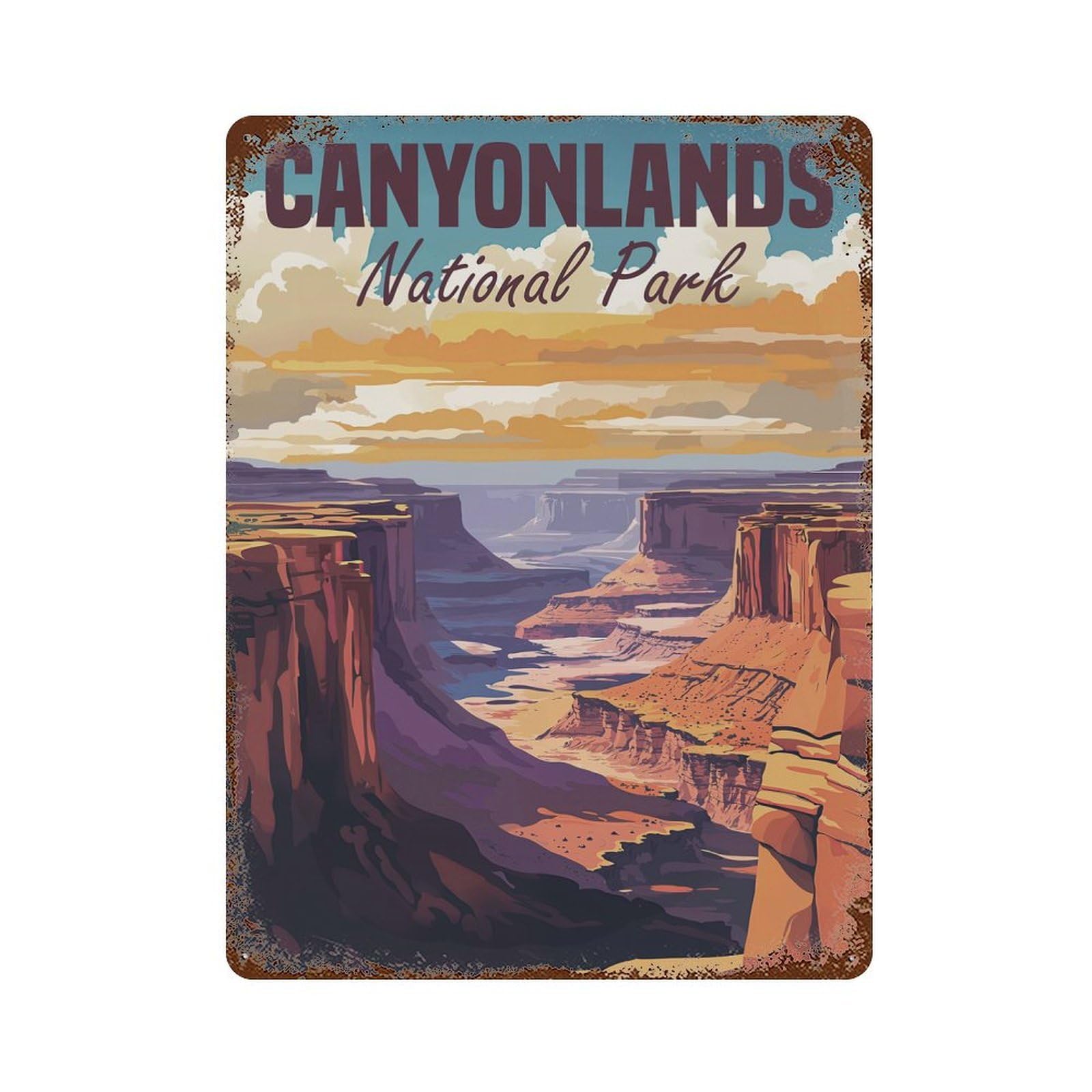 Aged Metal Wall Plaque with Canyonlands National Park Design 15.7"x11.8", for Garage, Bar And Workshop Decor, Rustic Home Decor