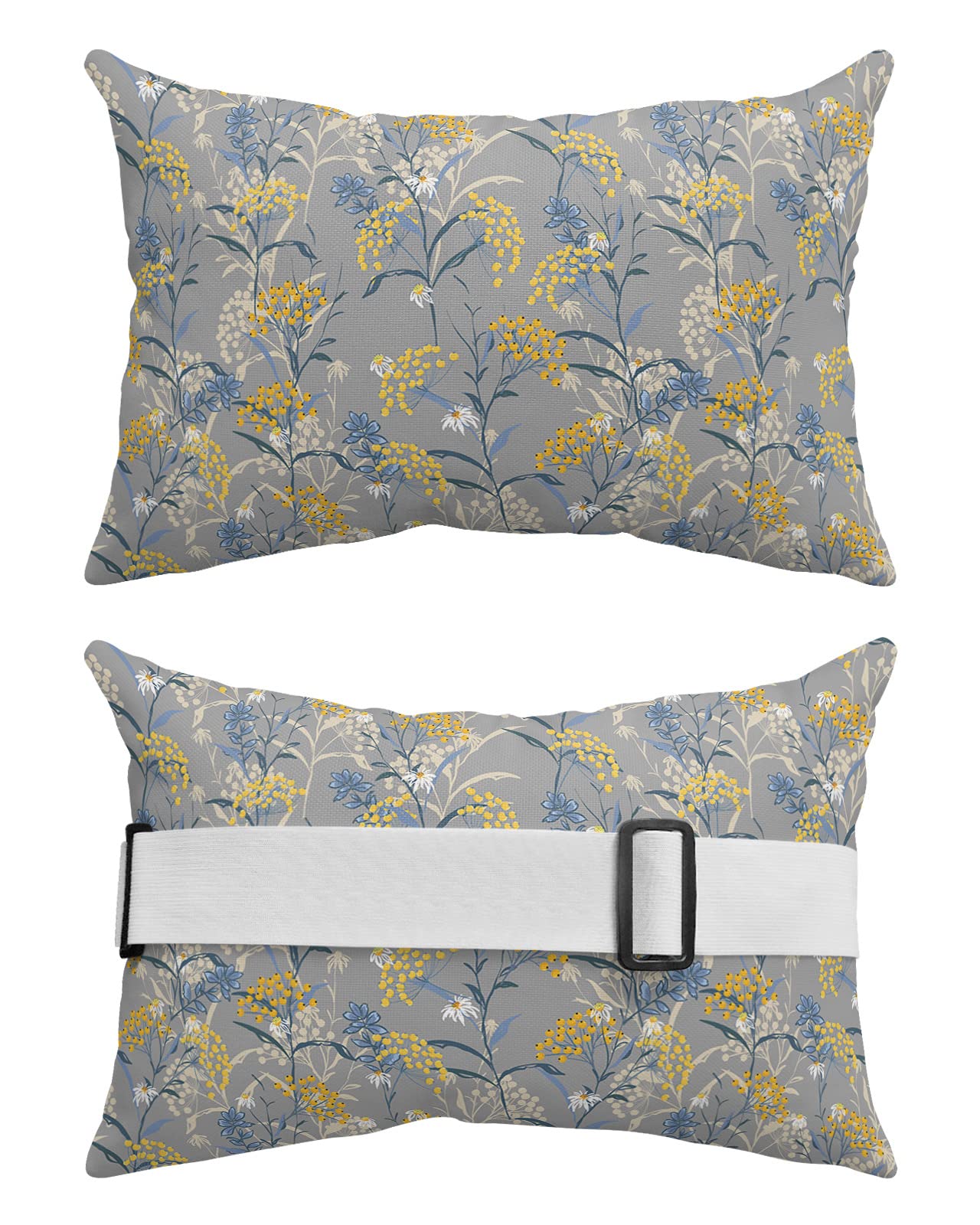 Pack of 4 Retro Yellow Flower Autumn Harvest Lumbar Pillow Covers, Outdoor Waterproof Throw Pillow Covers Set, Grey Fall Decorative Cushion Case for Patio Beach, 11x16 Inch