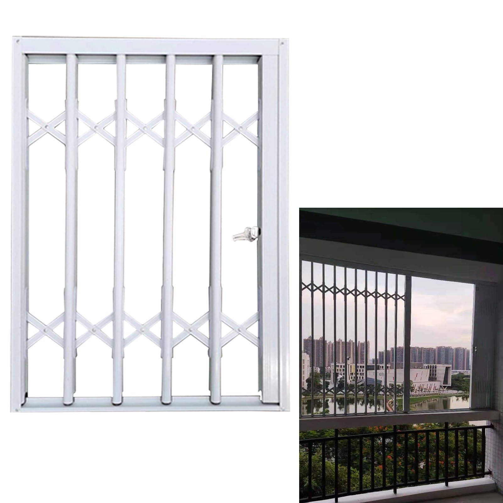 Protectores de ventana expandibles para puerta corrediza para balcón y sala de estar, vallas ajustables para protección contra burg Protect (80 x 140 cm)
