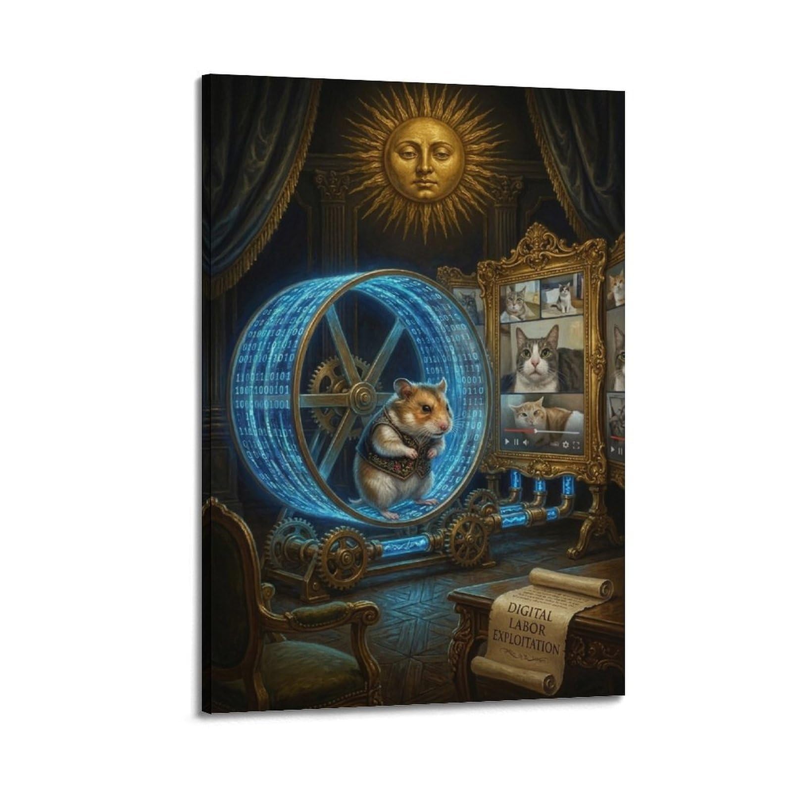 XKUGA Surreal Vintage Animal Poster Hamster Algorithm Wheel Satire Modern Decorative Canvas Prints - Ideal Wall Art for Family, Man Cave, Game Room, Boys & Girls Bedroom 20x30inch(50x75cm)