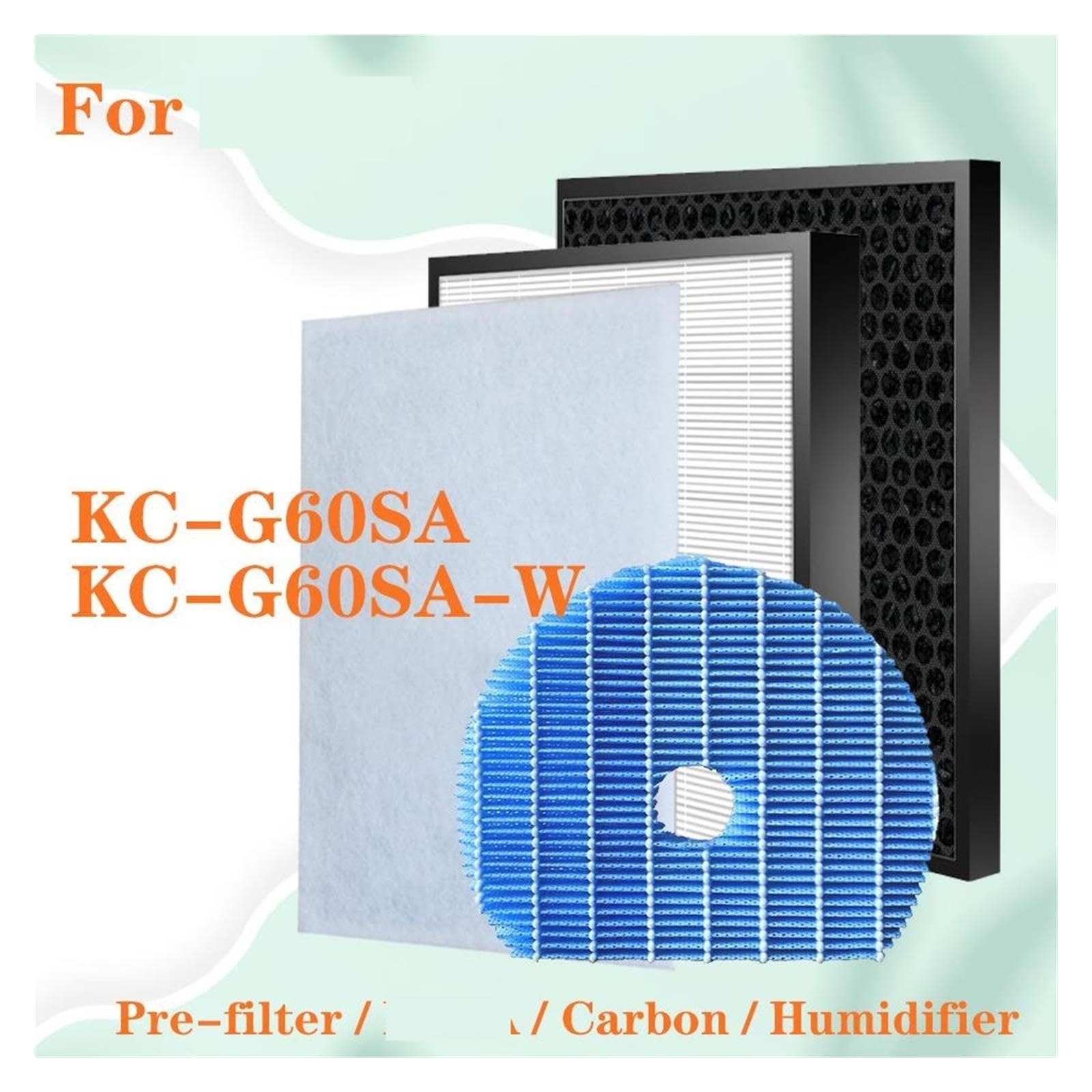 Reemplazo De Filtro H13 Y Filtro De Carbón Compatible With Sharp KC-G60SA KC-G60SA-W Purificador De Aire(1 SET and Humidifier)