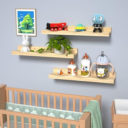 Miniatura 4 de Estantes flotantes para decoración de pared, juego de 3 estantes para libros de guardería, estantes de baño, estante de pared de 16 pulgadas para