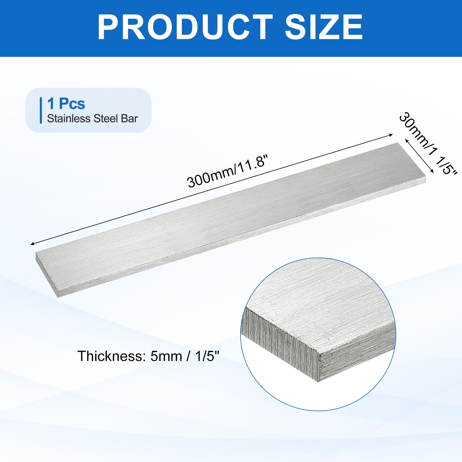 QUARKZMAN Barra Plana Acero Inoxidable 316L 300mm Longitud 30mm Ancho 5mm Grosor Tiras Metal Acabado Cepillado Para Bricolaje Cocina Artesanía Maquinaria Construcción Industria Química 1 Pz