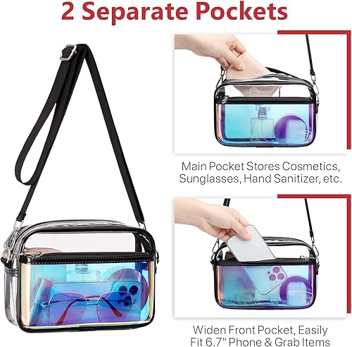 Miniatura 5 de PACKISM - Bolsos transparentes para mujeres aprobados para usar en estadios, bolso cruzado para conciertos, para el día del partido, eventos,