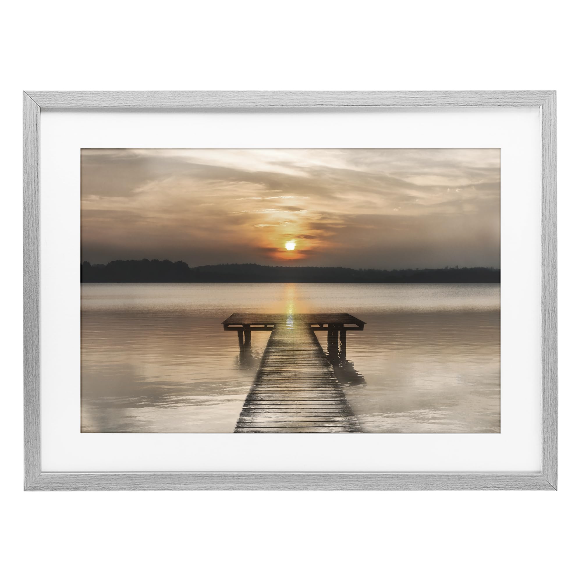 Stupell Industries Farmhouse Gray (Textured) 'Centric Reflective Sunrise', Framed Print Under Glass, Gray, 20 X 14 Inches, Easy To Hang And Sturdy, Made In Usa, By Irene Weisz