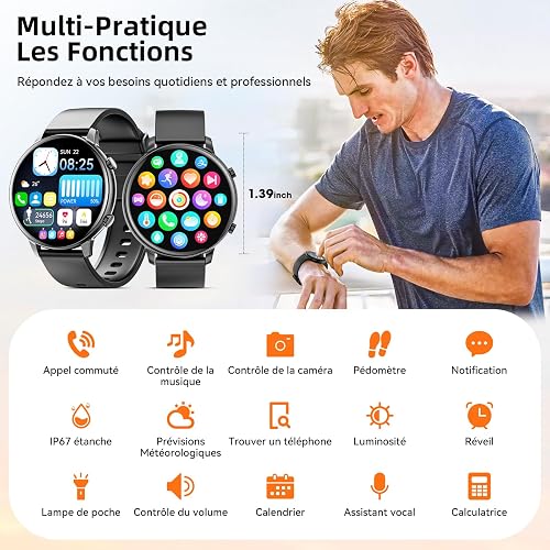 Hwagol Montre Connectée Homme Femme 1.39" Smartwatch avec Podometre, Moniteur Sommeil, avec 140+ Sportifs, Smartwatch Montre Intelligente Bracelet pour Android iOS - 8