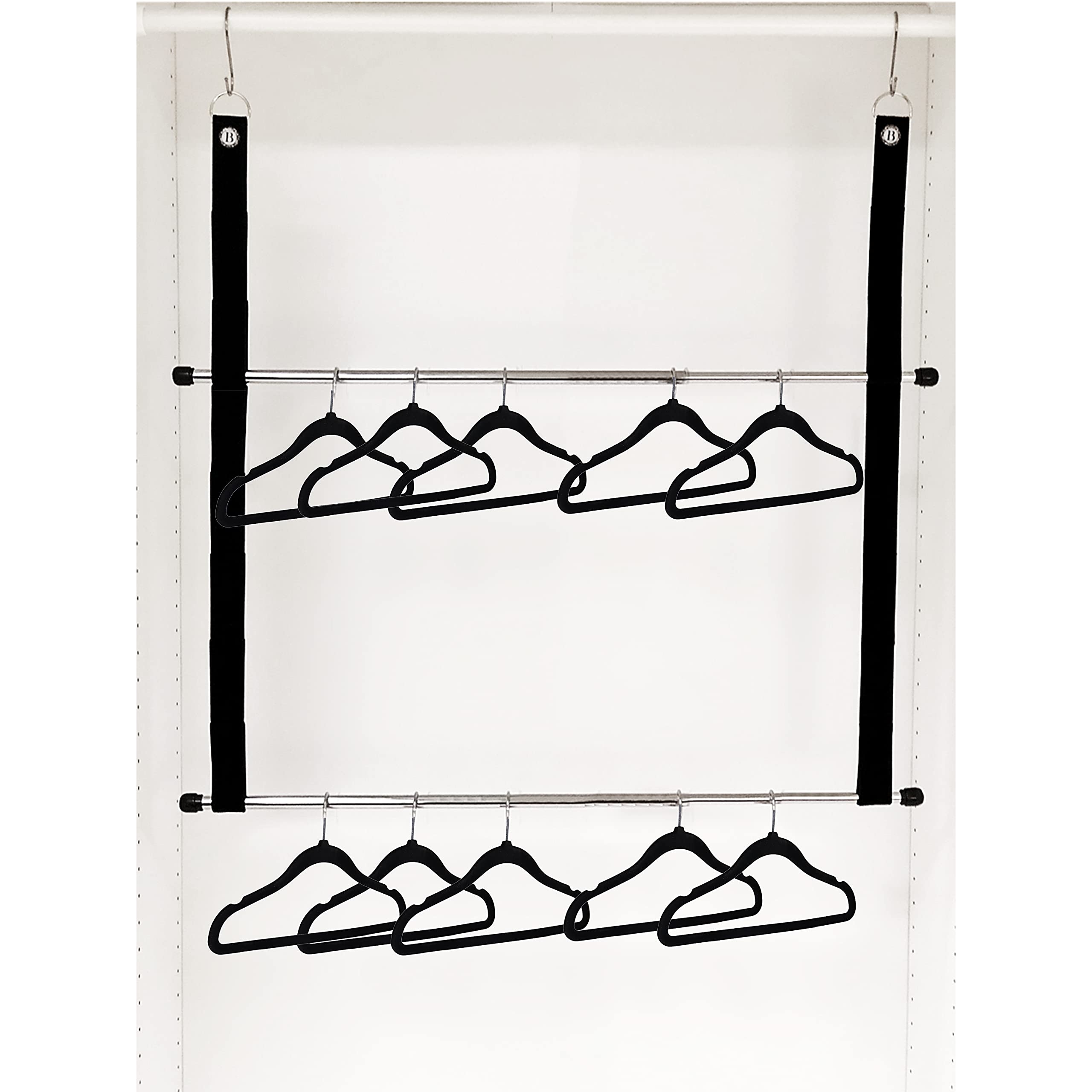 Kids Hanging Closet Organizer- with Childrens Velvet Hangers (Includes 10 Children's Hangers) (Hanging Adjustable Rod System That Triples Closet Space)