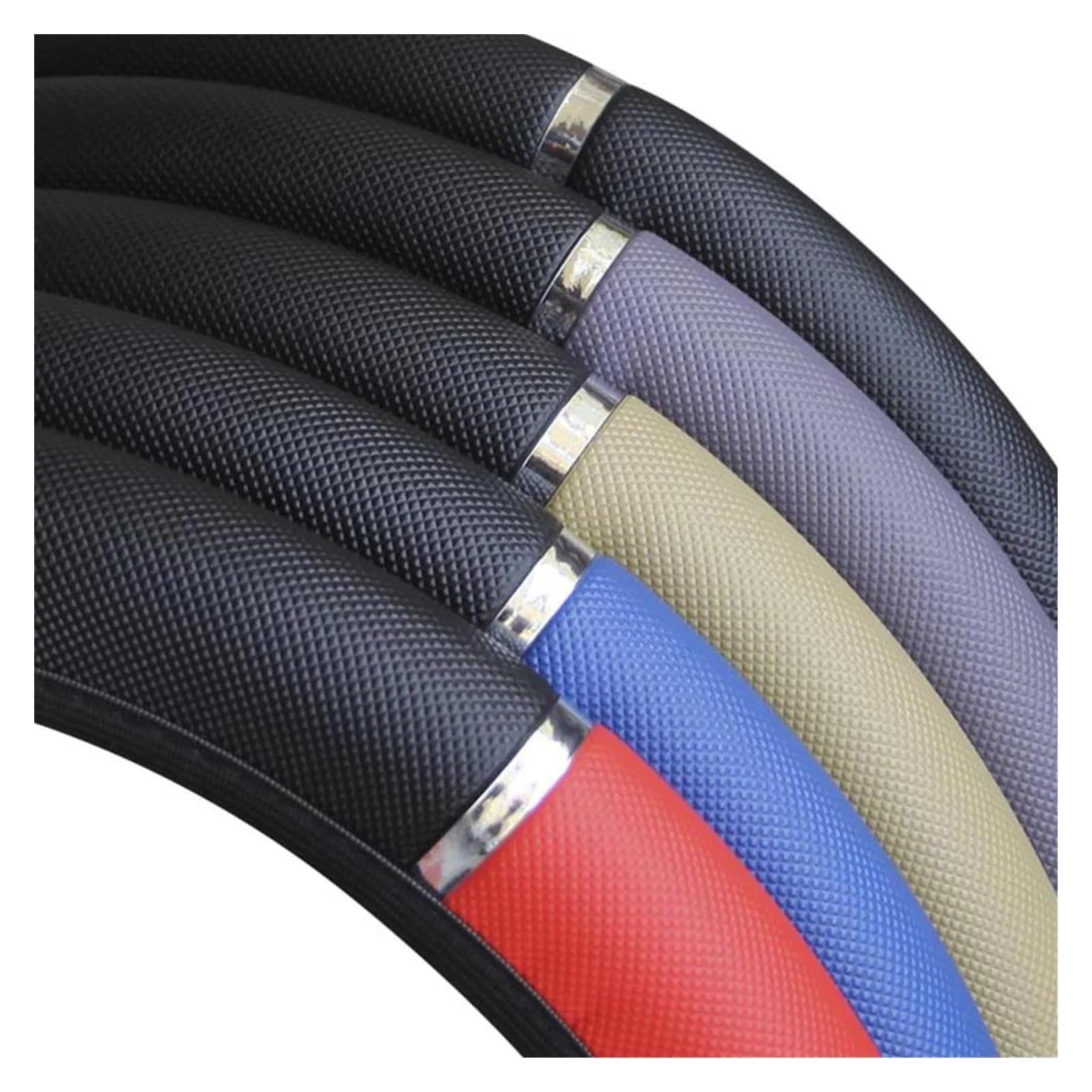 Uniwersalna osłona na kierownicę do samochodu metalowy pasek antypoślizgowe pokrowce ze sztucznej skóry 37-38 cm średnica kierownica samochodowa (Color : Black beige)