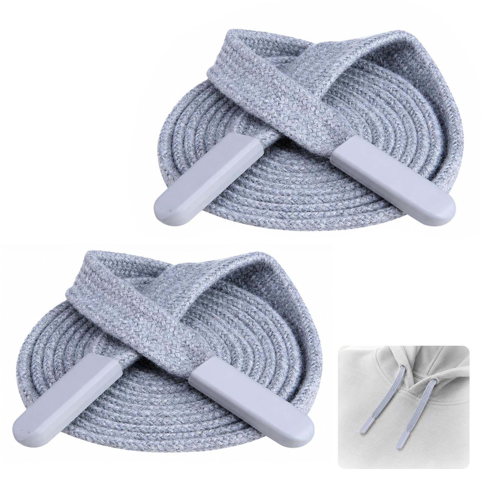 GDFGMY 2 Pack Grey Polycotton Flat Drawstrings, 140cm Replacement Waist Cord with Alloy Tips, 1cm Wide Soft Pull Strings for Hoodies, Jogger Pants & DIY Sewing