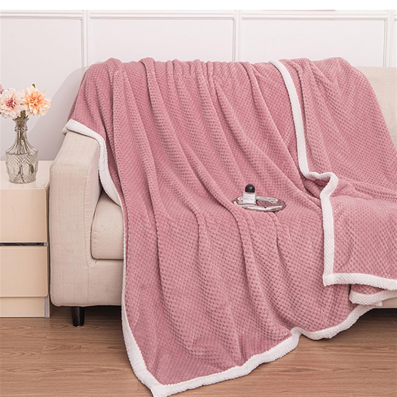Mantas para Sofá Tacto Suave y Cálido Manta Sofa o Mantas para Cama Ligeras Mantas para Cama de Reversible 200 x 230 cm, Rosa