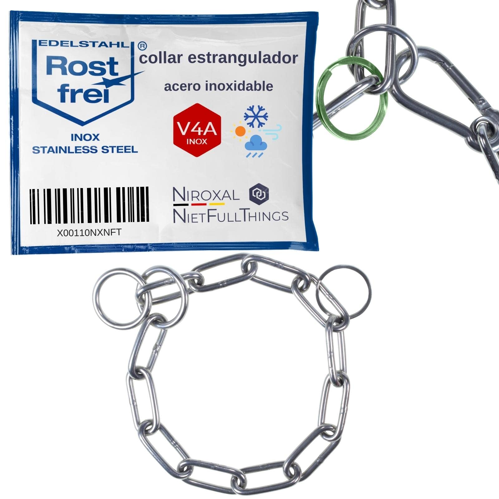 Cadena de acero inoxidable con parada de tracción para entrenamiento de perros, collar de perro de acero inoxidable, eslabones largos de 6 mm de grosor, longitud de 72 cm con límite de tracción