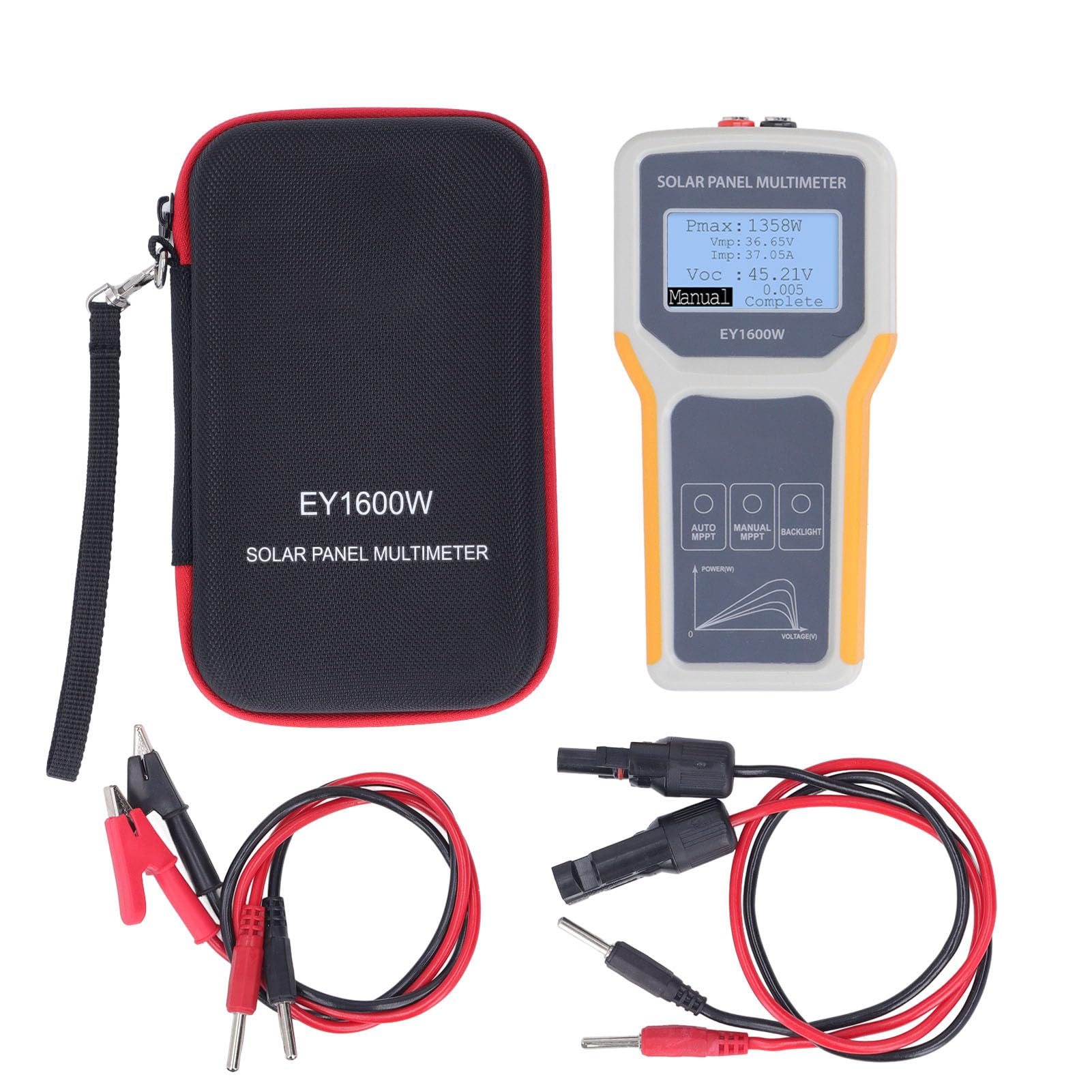 Solar Panel Tester MPPT Solar Panel Multimeter 5 to 1600W 0 to 60A Photovoltaic Panel Tester with Connection Cable 12 to 60V