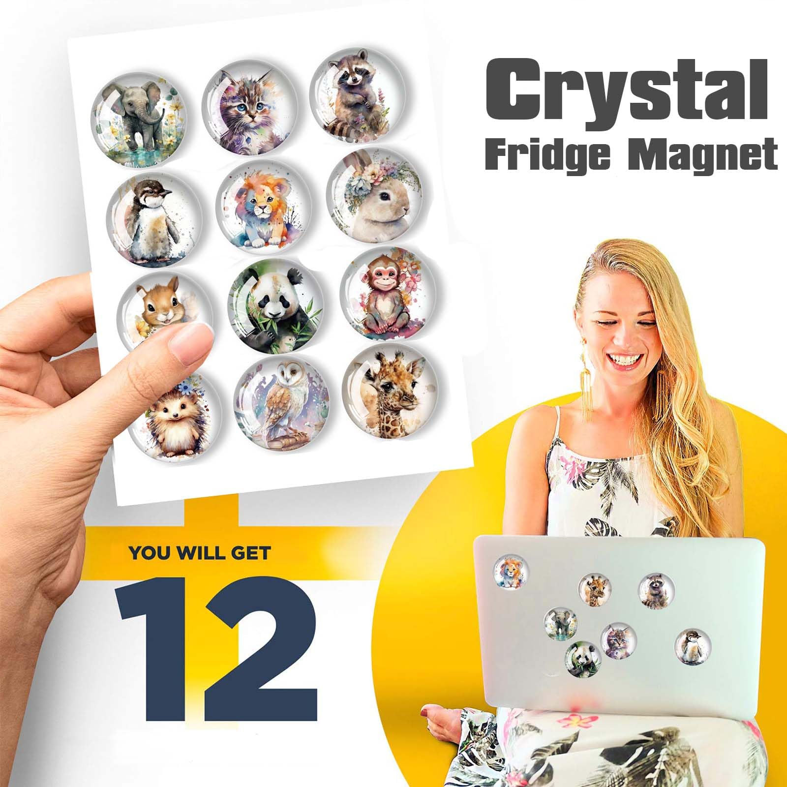 12 szt. Magnesy na lodówkę ze szkła kryształowego 3D, dekoracyjne magnetyczne magnesy tablicowe, spersonalizowane magnesy, na lodówkę, kalendarz, tablicę, zmywarkę (30 mm)