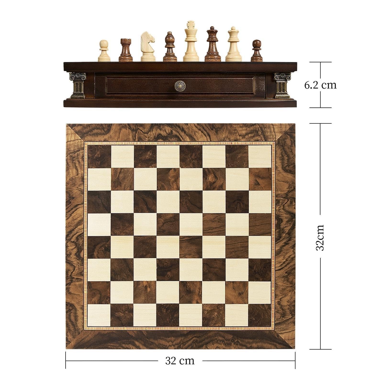Solid Wood Chess Set, Folding Wooden Storage Box