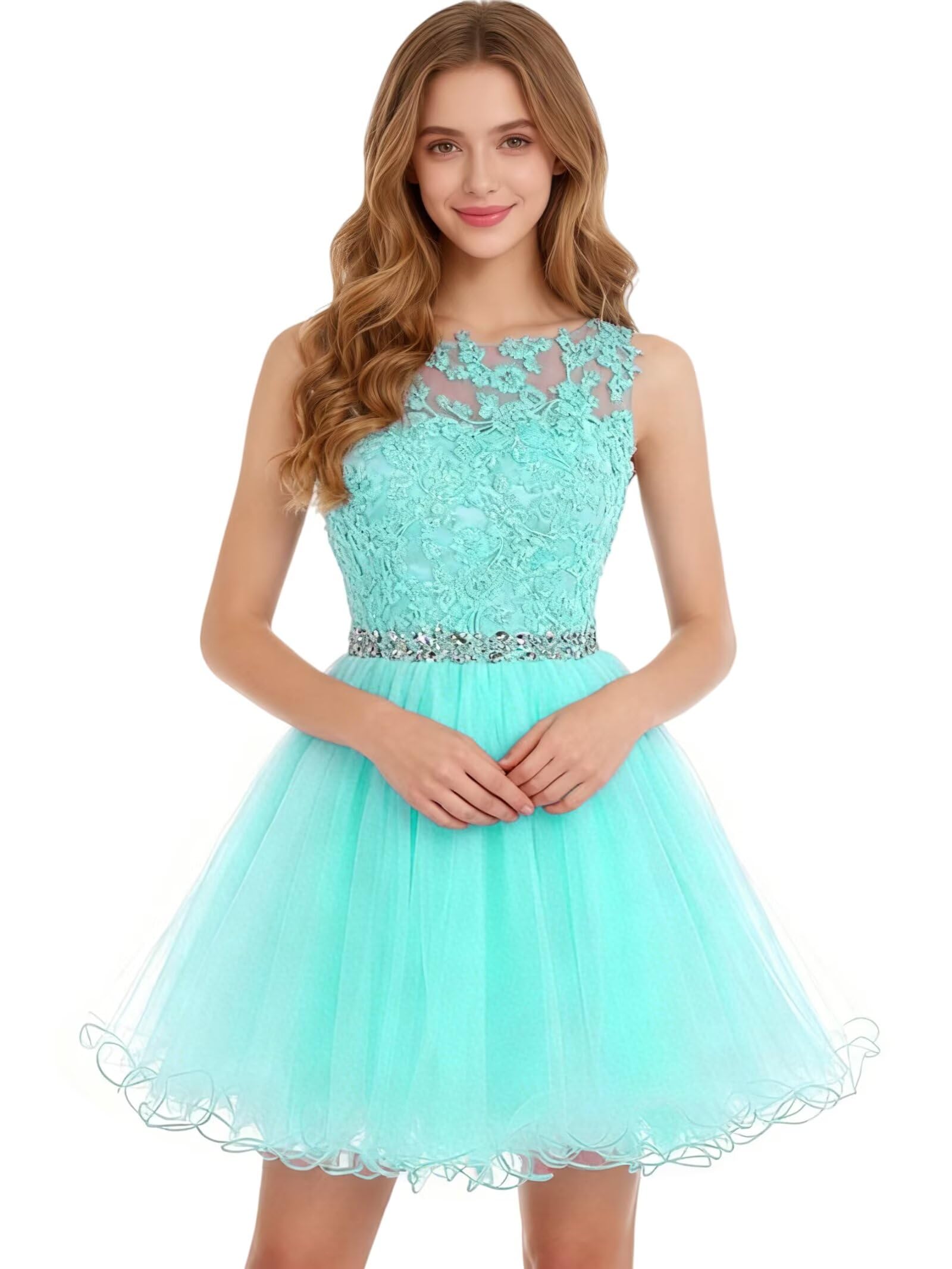 Dydsz Womens Scoop Appliques Homecoming Dress Short Cocktail Party Gown