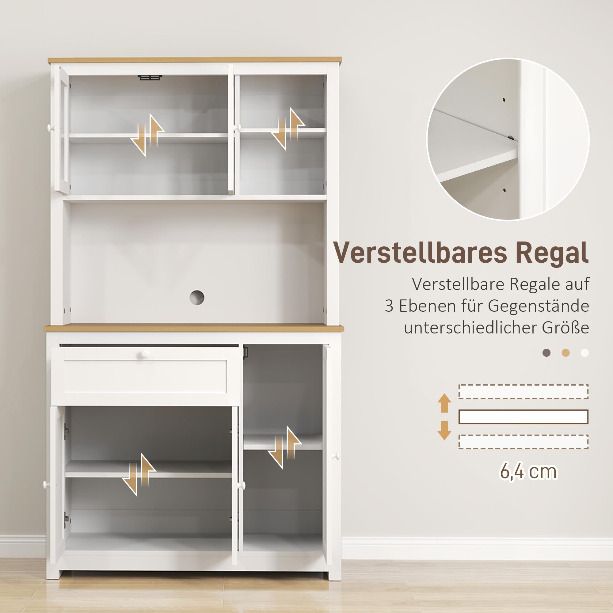 HOMCOM Küchenschrank mit Arbeitsplatte 5 Türen Weiß 100 x 40 x 180 cm