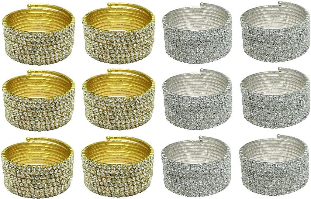 Dozen Pack Crystal Spiral Bracelets Bridal Gold Silver Tone 5614-6g6s