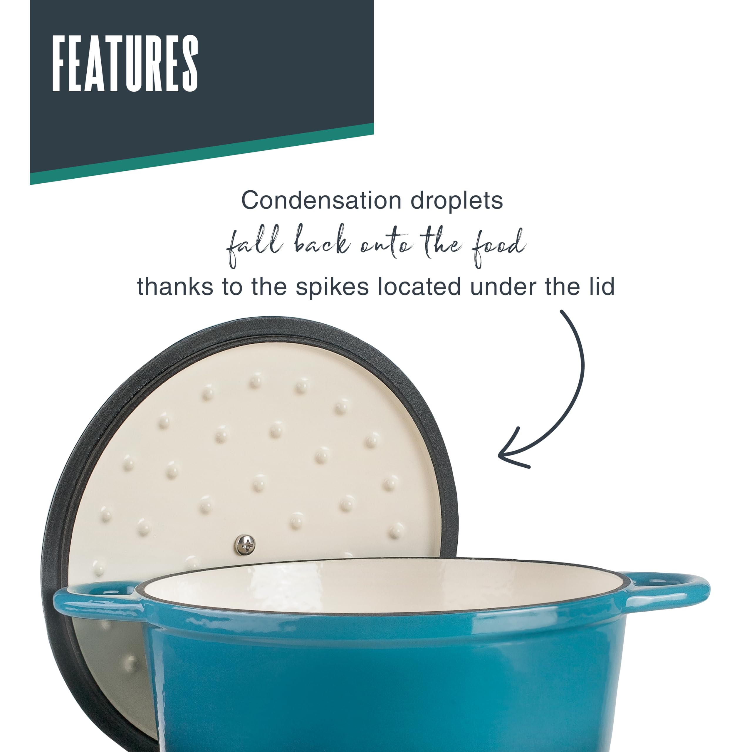 Lacor - 71700 - Casseruola in Ghisa Smaltata, 2,5 Litri, Diametro 20 cm, Tondo Ocean, Cottura Uniforme e Resistente, Adatta per Induzione, Forno e Lavastoviglie