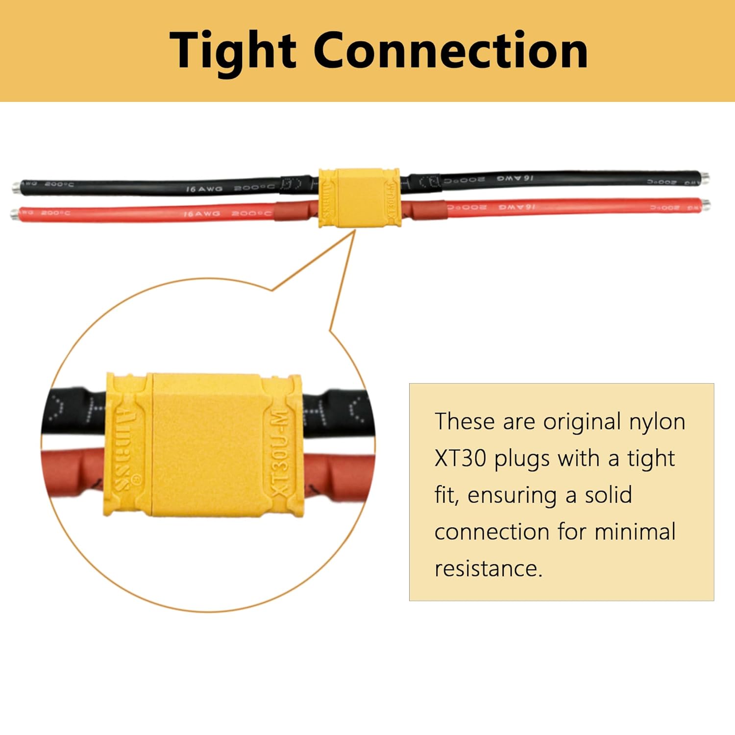 Amass XT30 Connector Plug Cable - Female and Male Connectors Adapter with 16AWG 100mm Silicone Wire for RC Lipo Battery Cable Drone Car Boat (6PCS)