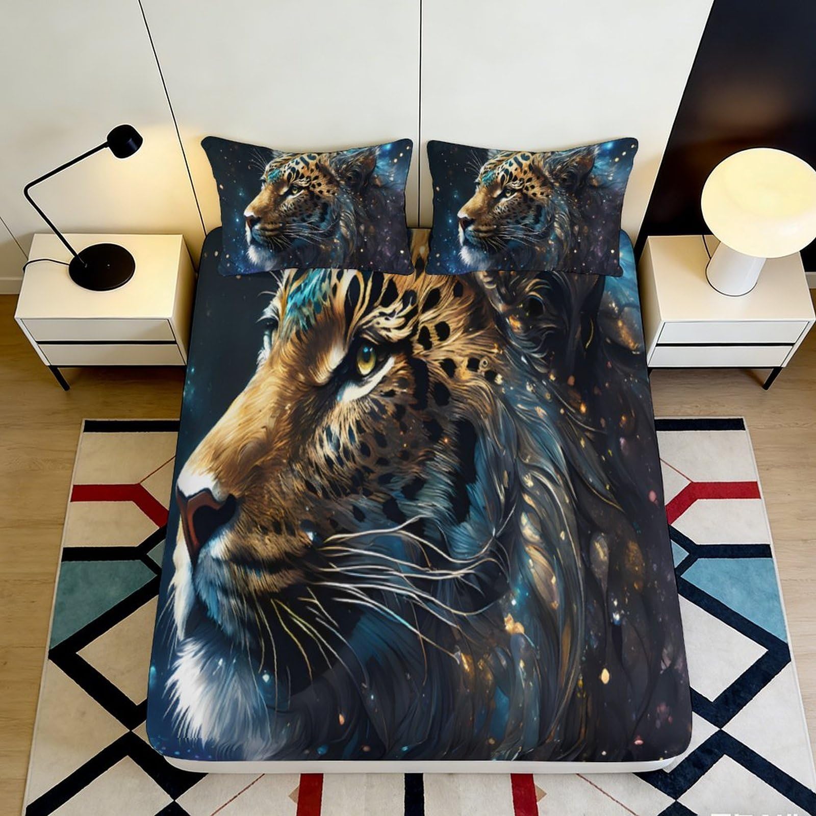 3D Printed Majestic Leopard Fitted Sheet Microfiber Bedroom Decor Wild Cat Bed Cover for Adult Youth Room Protection 90x200x25cm