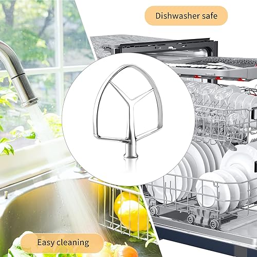 Miniatura 5 de Gdrtwwh Accesorio plano de acero inoxidable para batidora KitchenAid de 7 cuartos de galón, piezas de repuesto, gancho para pan, apto para