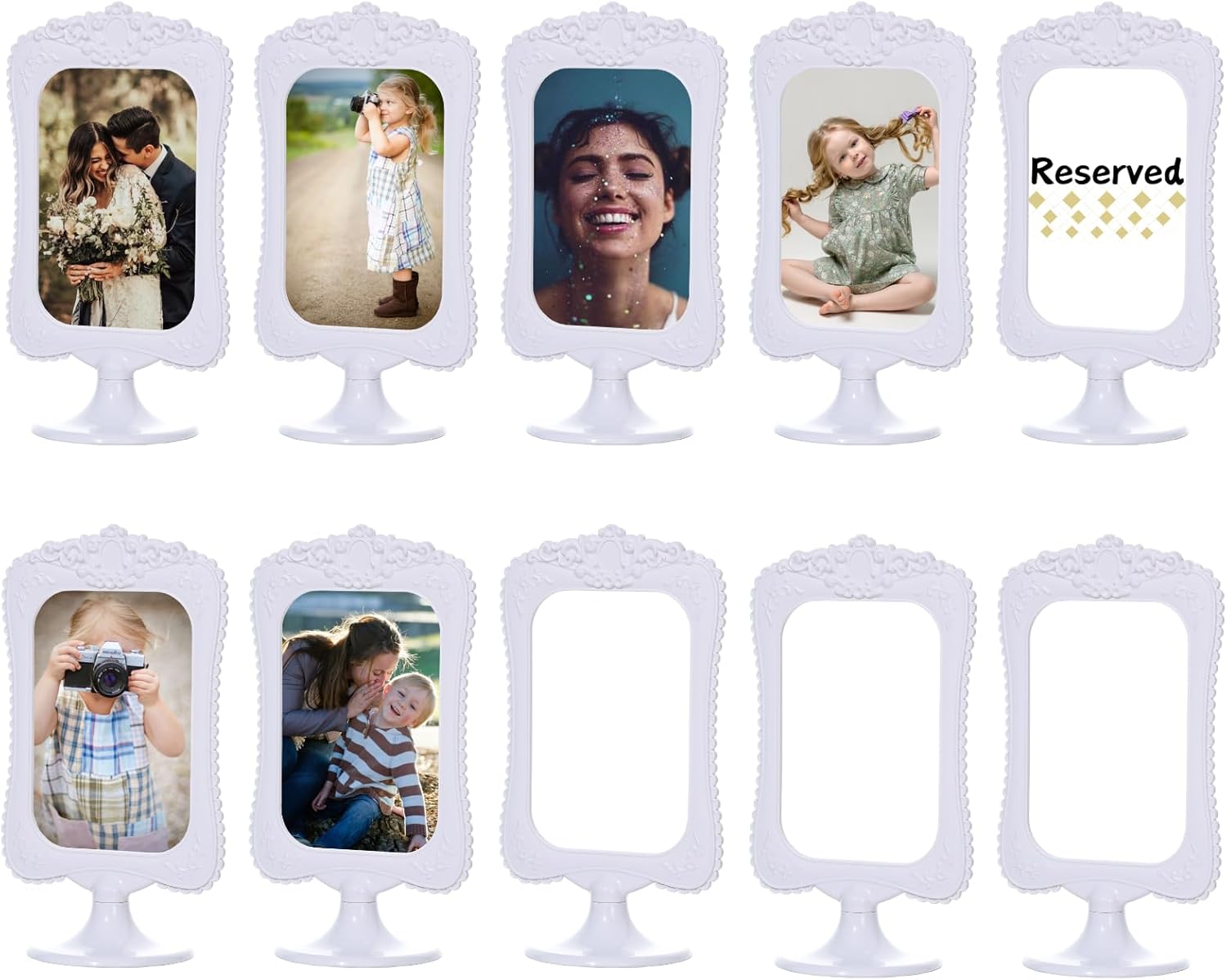 Meonua 10-Piece Double Sided 4x6 Photo Frame Set - Tabletop Stand Up Frames Holds 2 Pictures, Plastic Base for Wedding, Bridal Table, Home & Office Decor (White)