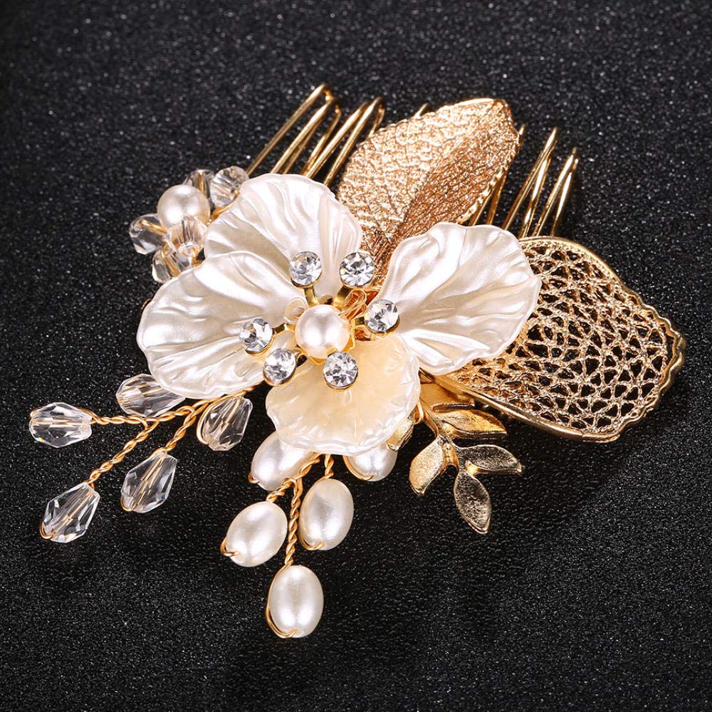 Grzebień do włosów dla panny młodej Grzebienie do włosów Akcesoria, Grzebień do włosów z muszli ślubnej Grzebienie boczne, Grzebień ze stopu perłowego Rhinestone (złoty), Akcesoria do włosów na sztu
