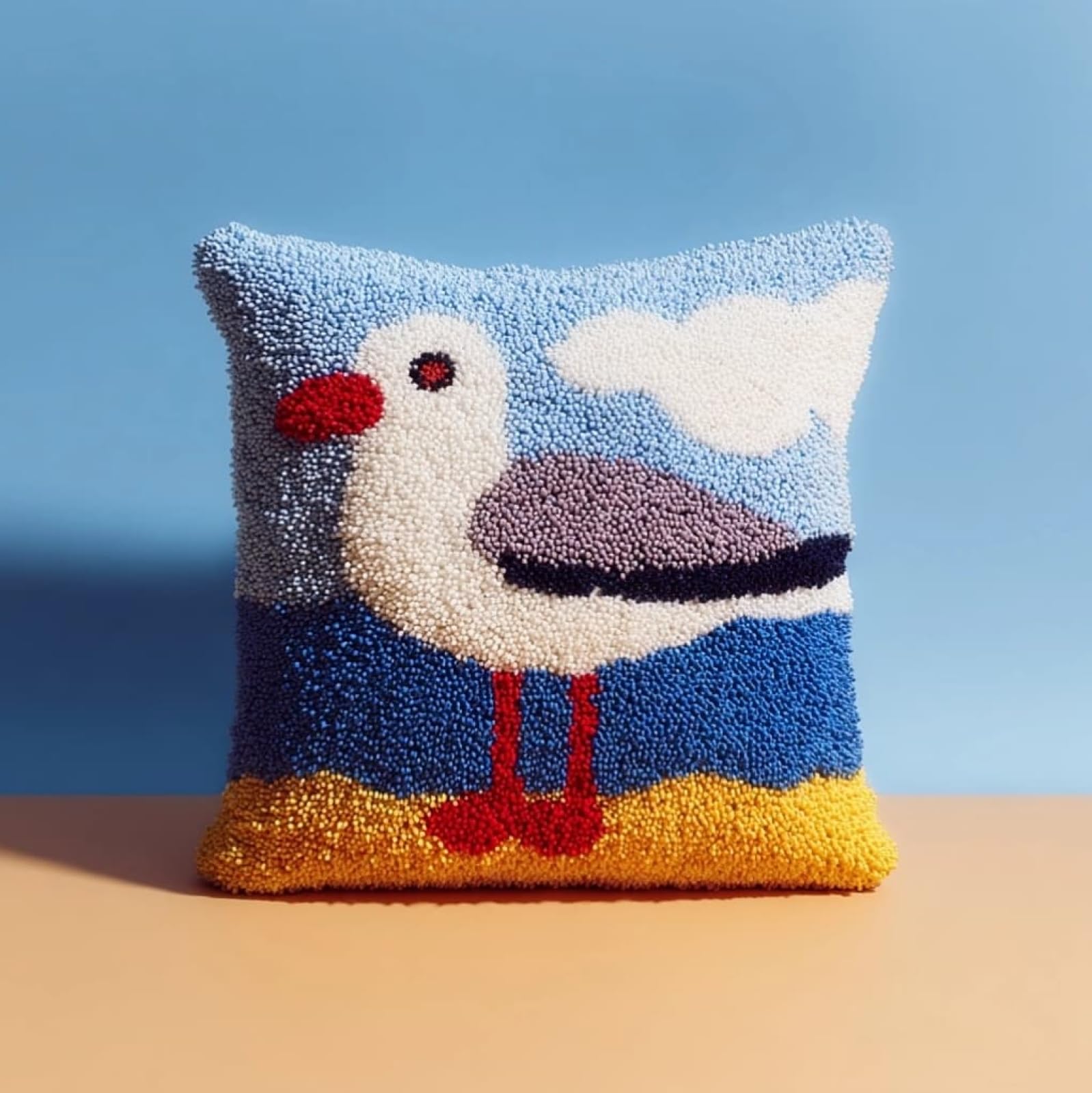 AxiangziK Pre-Printed Latch Hook Cushion Kits,Seagull 43x43cm Latch Hook Kits for Adults Beginners Handmade Cushion Sofa Bedroom Decor Craft Gifts