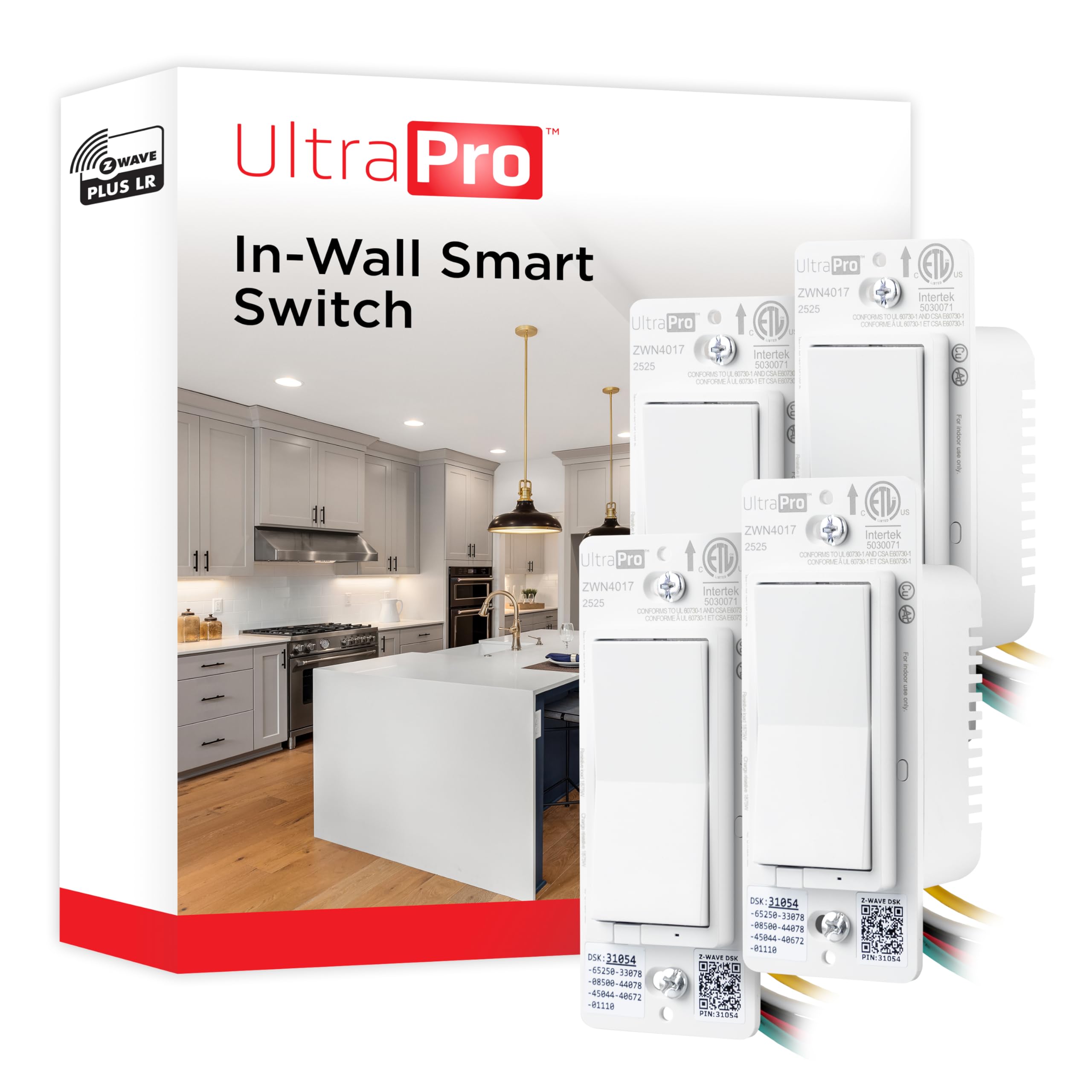 UltraPro Z-Wave Long Range On/Off Switch, 800 Series, Paddle, 4 Pack