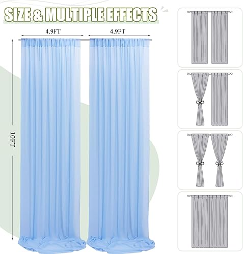 Miniatura 4 de FUHSY Cortinas de telón de fondo de tul transparente de 10 x 10 pies para fiestas, cortinas de gasa azul bebé, cortinas de telón de fondo de tela