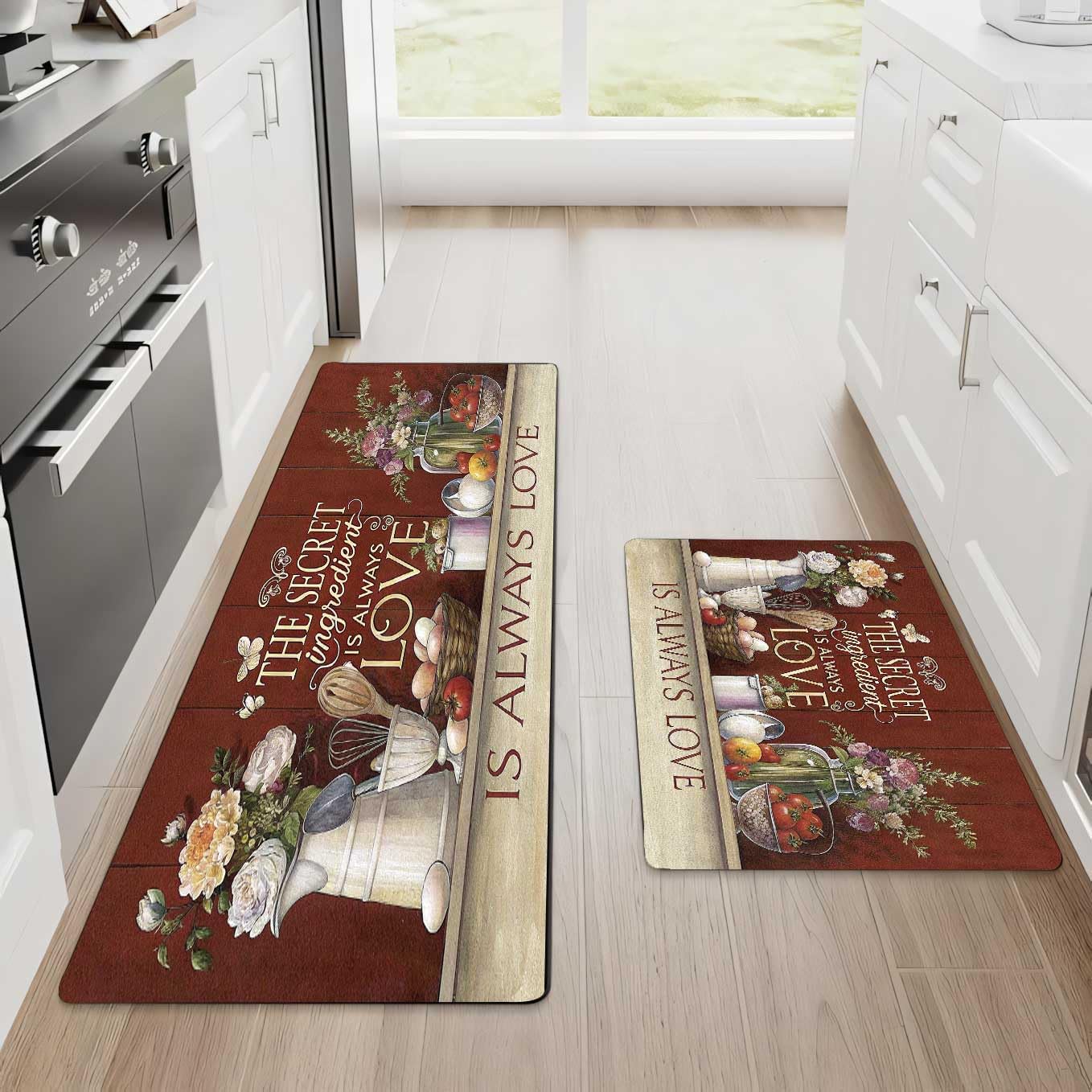 Wood Plank Unique Kitchen Mat [2pcs] Padded Anti-Fatigue Kitchen Rug, Waterproof Non-Slip Kitchen Mat and Rug for Kitchen, Floor Home, Office, Sink, Laundry Room 17" x 59"+17" x 30"