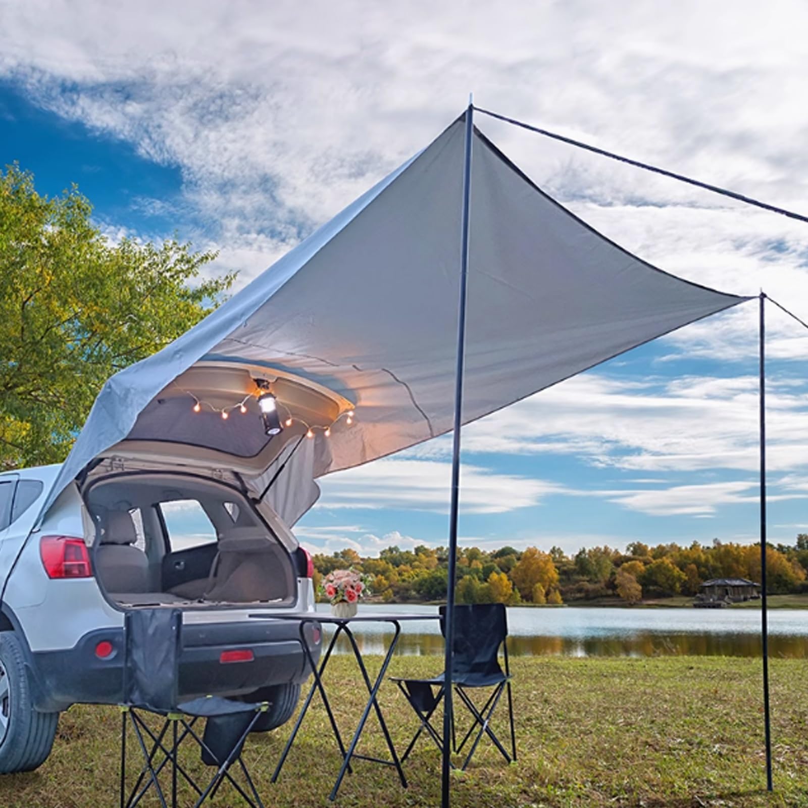 Toldo Furgoneta Camper Trasero para Coche, Toldo Camper Lateral Portátil Exterior, Tela Oxford Impermeable de 3000 Mm, UPF50+, Apto para SUV, Furgonetas y Coches