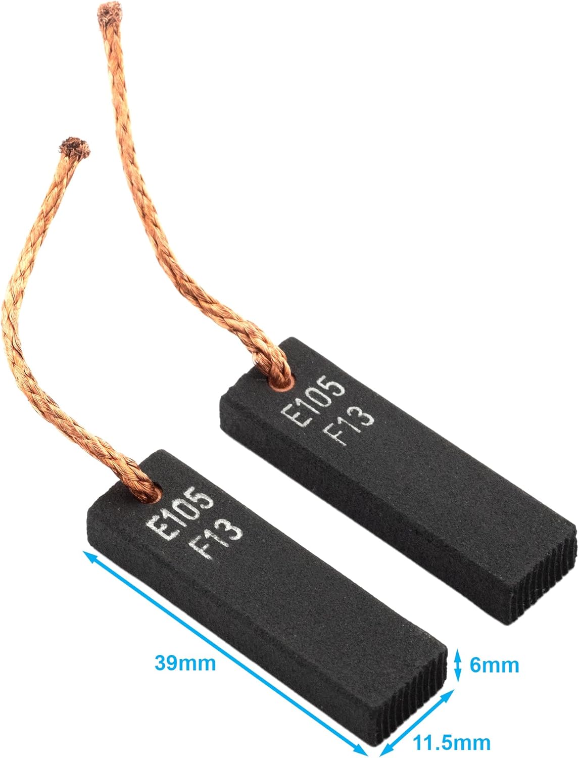 2pcs 6mm x 11.5mm x 39mm Carbon Motor Brush - For Vacuum Cleaner - With Copper Wire Electrical Spare Part Accessories Electric Graphite Brushes Set E105 F13 Replacement Electronic Power Tool