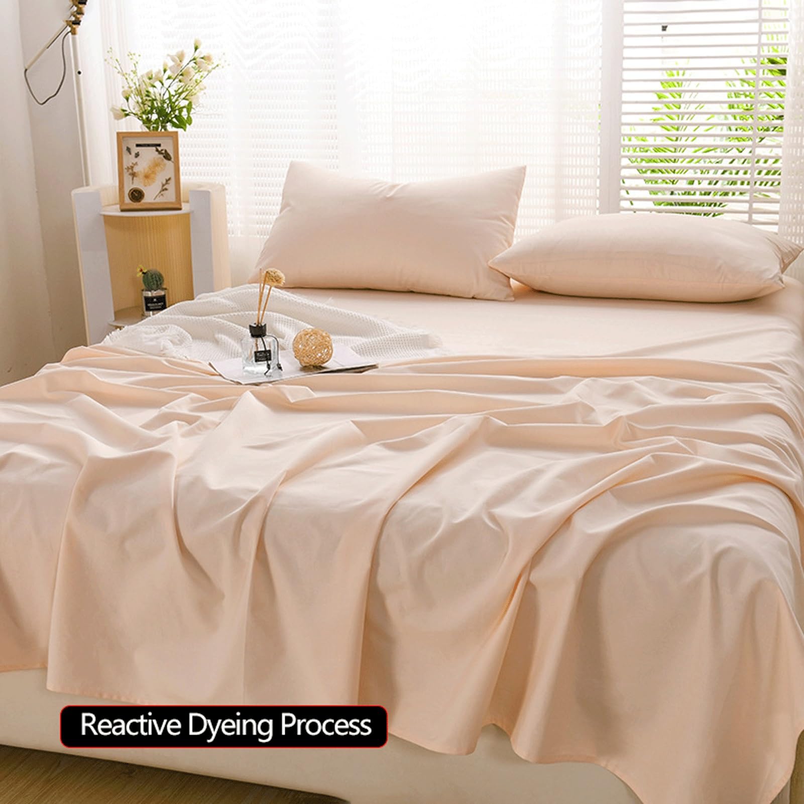 Bettlaken Betttuch Haustuch Laken 100% Baumwolle ohne Gummizug A-Klasse Gebürstet Einfarbig Weich Atmungsaktiv viele Farben und Größen(Beige,200x230cm+48x74cm x2)