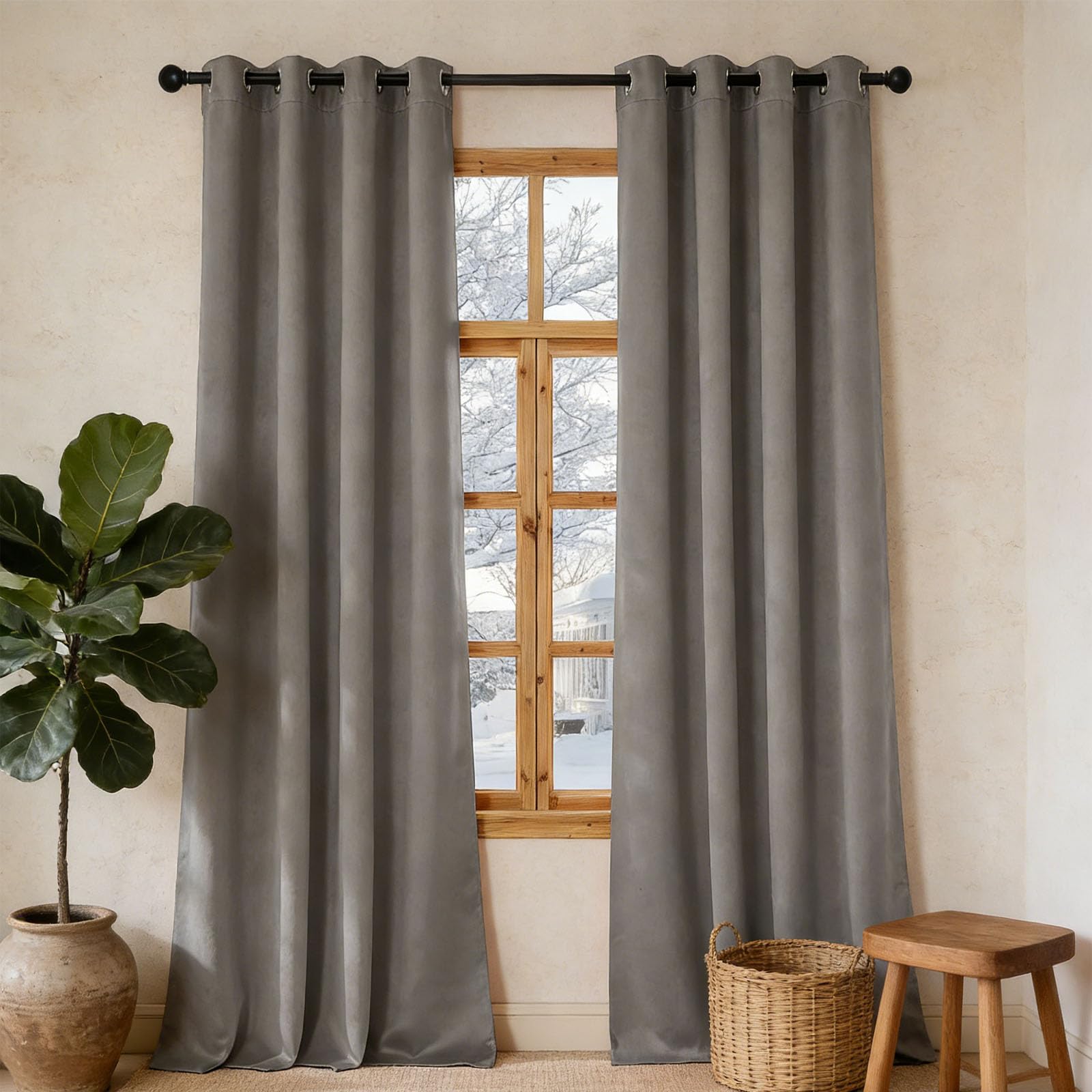 Cortinas Termicas 270 x 110 cm Conservación del Calor Cortinas Salon Opacas Aislamiento Acústico para Dormitorio Juvenil Lindas de Casa Comedor, Gris