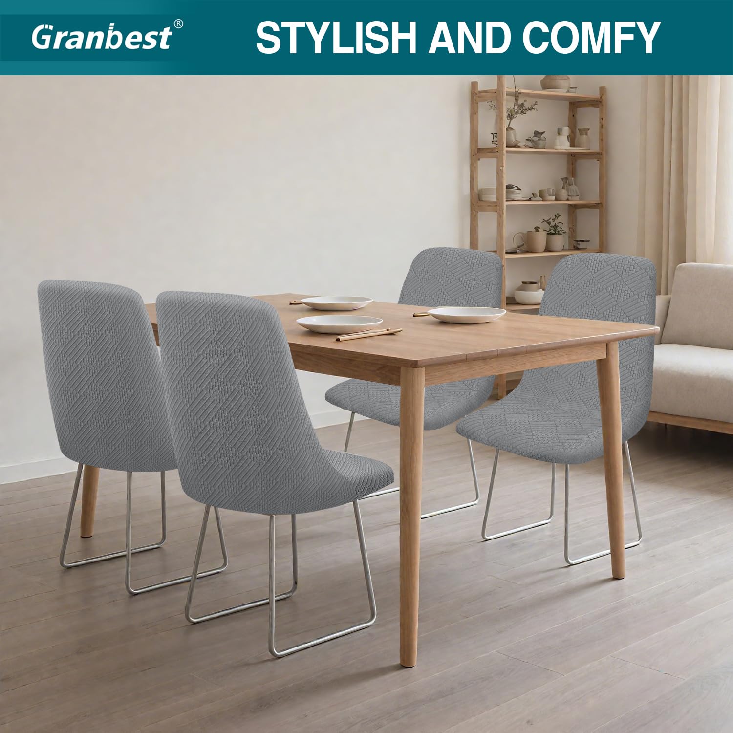 Granbest Jacquard Thickened Elastic Dining Chair Covers, Low Back Chair Slipcovers for Hotel Banquet, Wedding - Image 2